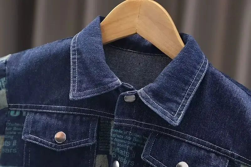 Boy's Autumn Suit Jeans Foreign Style Loose Boy Kids set New Children's Jacket T-shirt pants 3pcs Fashionable Cool Children's