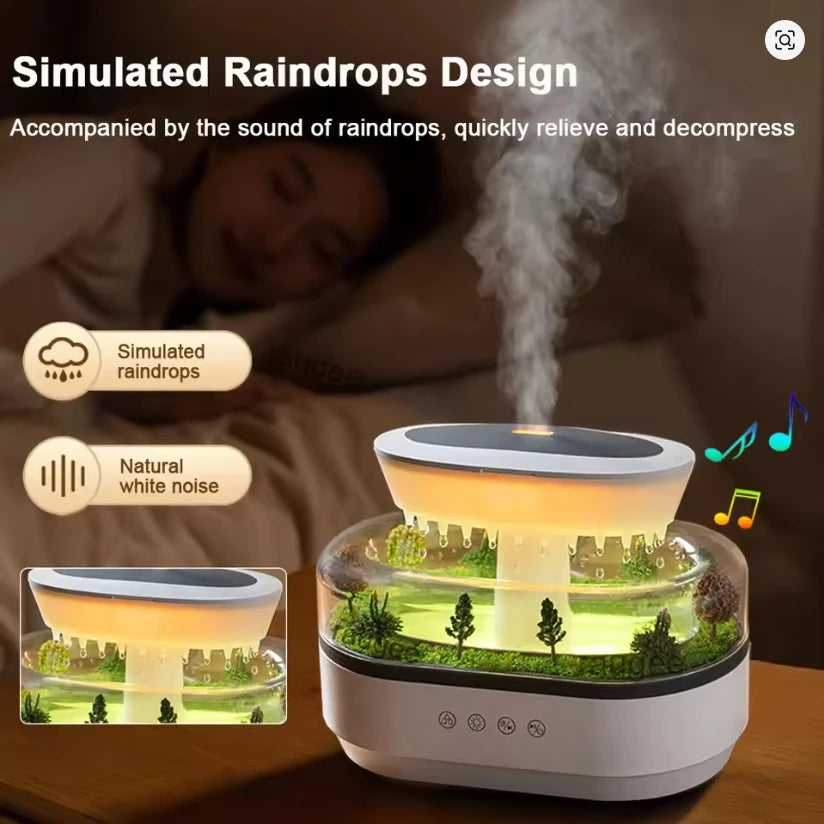 Raindrop Terrarium RGB Color Changing Mood Night Light, Aromatherapy Diffuser with White Noise Cool Mist for Home Office