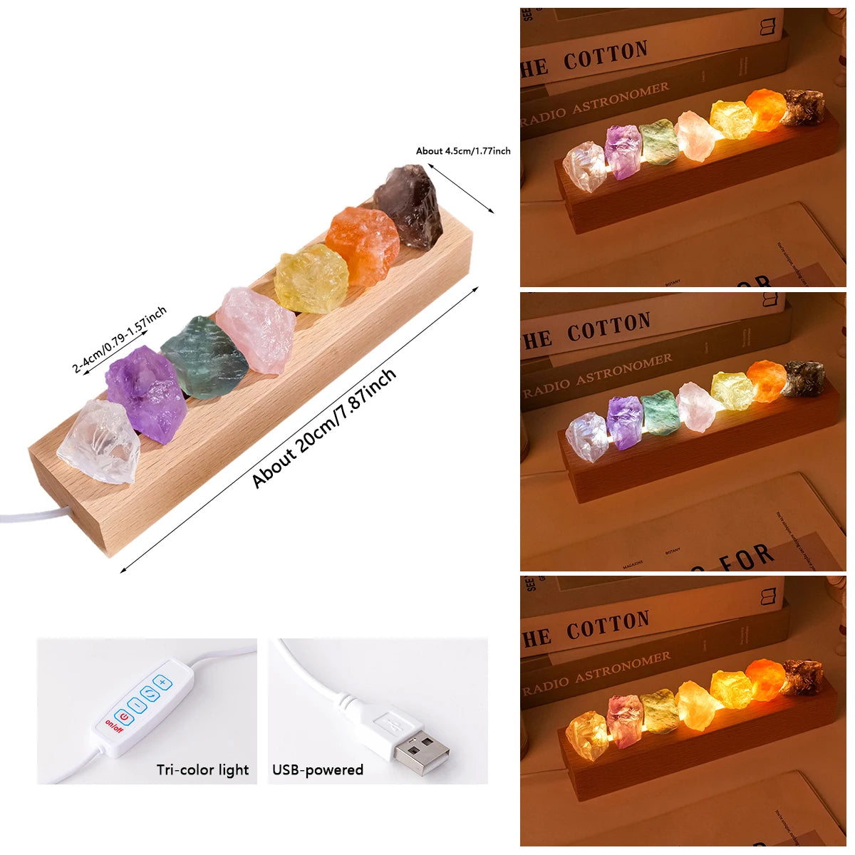 1pc Natural Rough Stone Crystal Wishing Lamp – Dimmable USB Desk Light with Switch, Crystal Decor for Home/Office