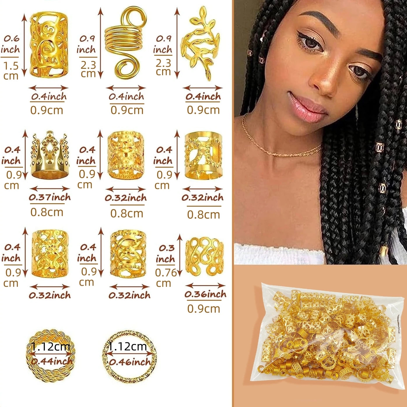 Adjustable Dreadlock Hair Rings - 220pcs Hair Cuffs Clips for Braids, Dirty Braids Bead Hairpins - Women's Hair Accessories Headwear