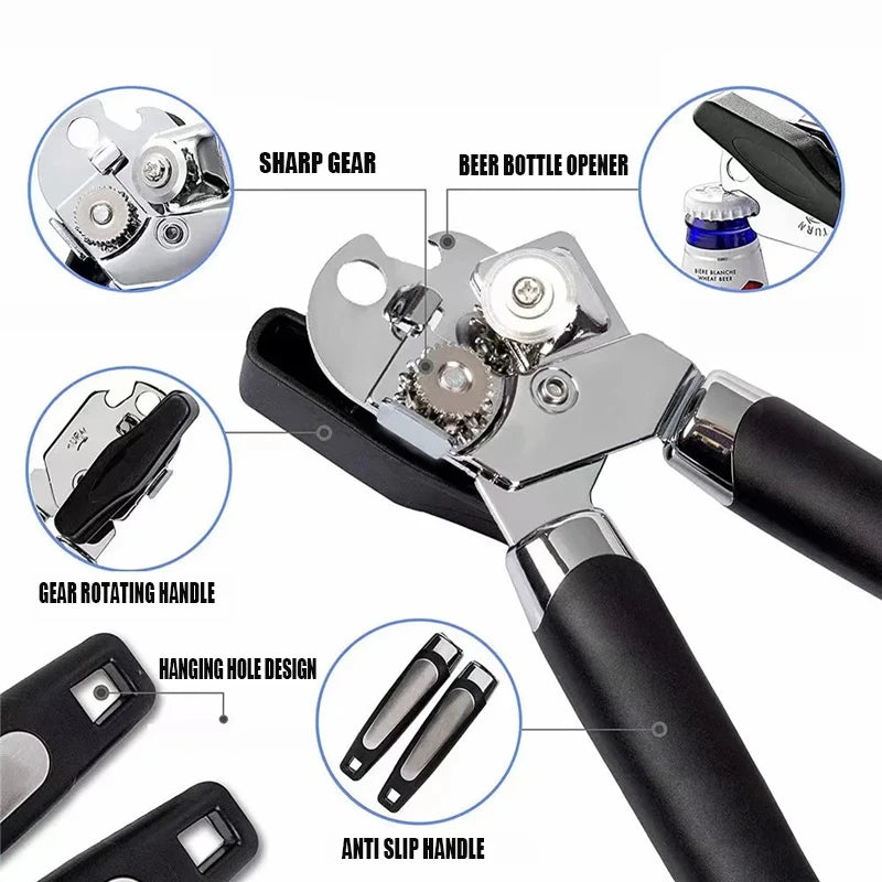 New Stainless Steel Can Opener Multifunctional Professional Tin Manual Side Cut Can Opener Beer Bottle Opene Kitchen Gadgets