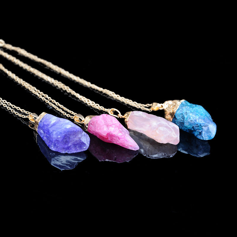 Zhuang Zhou multi-color natural crystal irregular rough gold rimmed single ring necklace sweater chain men's and women's accessories 2470