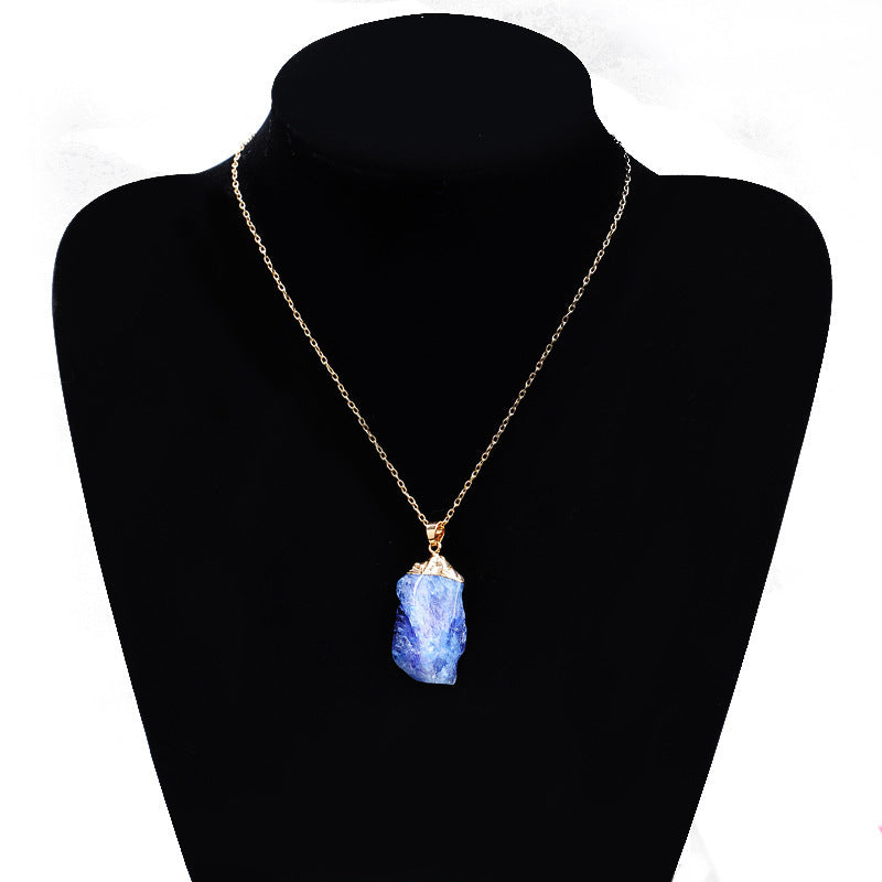 Zhuang Zhou multi-color natural crystal irregular rough gold rimmed single ring necklace sweater chain men's and women's accessories 2470
