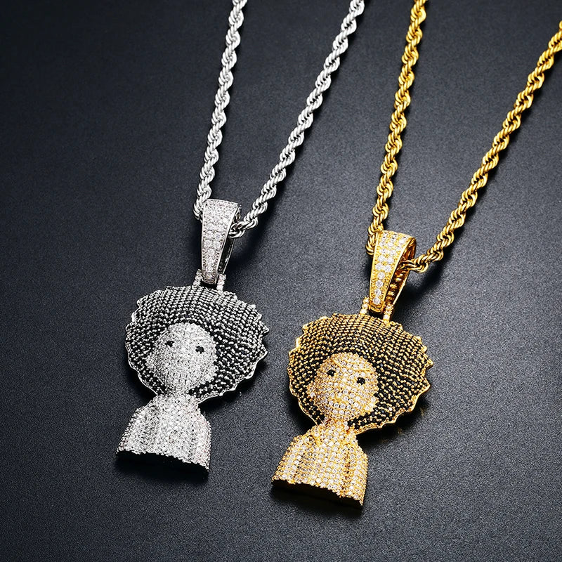 ICEOUTBOX Full Of Crystal Cartoon Man Pendant CZ Necklace Micro Paved Hip Hop Gold Silver Color For Women Mens Hip Hop Jewelry