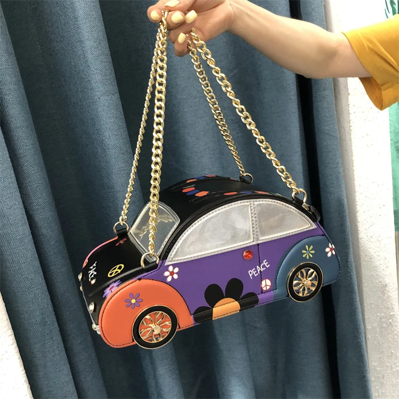 Luxury Car Design Women Handbag Stitching Printing Shoulder Bags for Women 2021 Party Evening Clutch Pouch Chain Tote Female