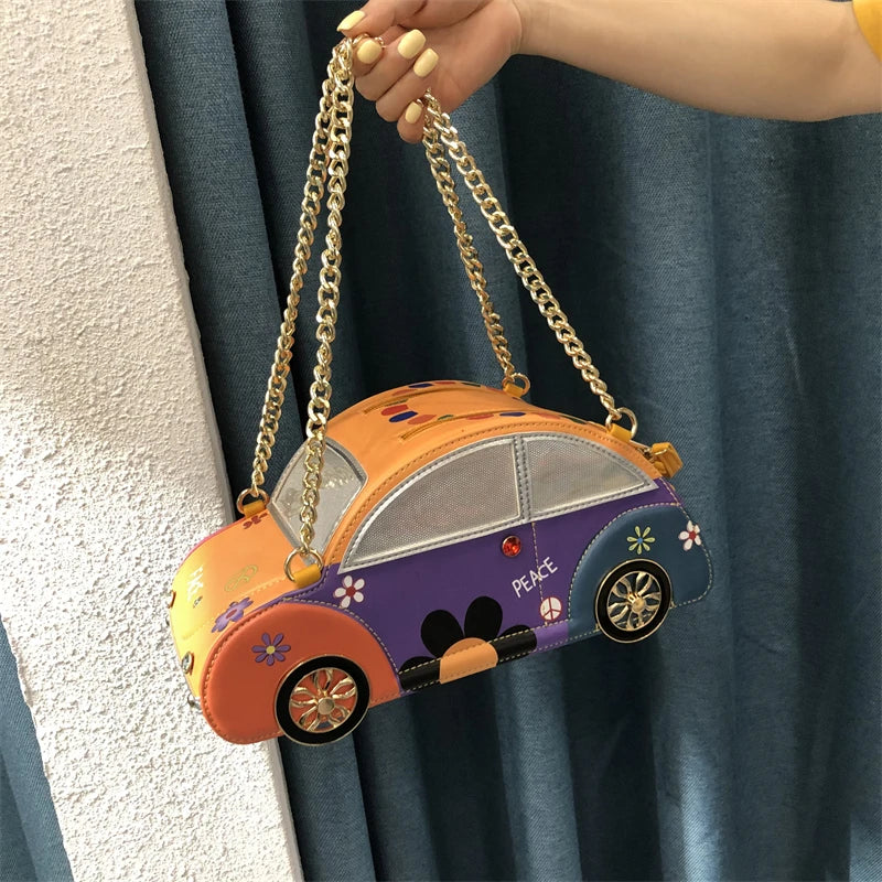 Luxury Car Design Women Handbag Stitching Printing Shoulder Bags for Women 2021 Party Evening Clutch Pouch Chain Tote Female
