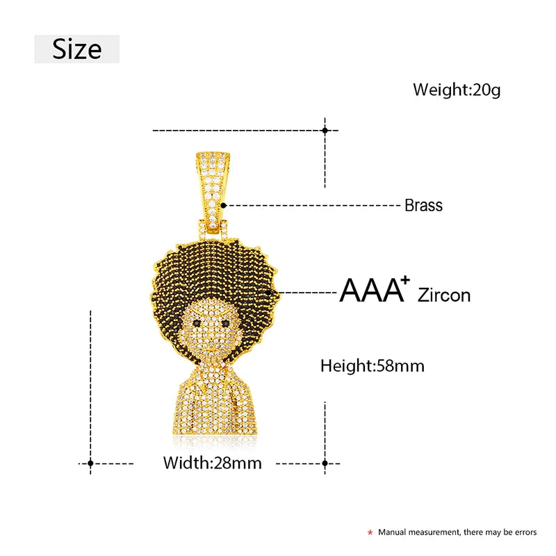 ICEOUTBOX Full Of Crystal Cartoon Man Pendant CZ Necklace Micro Paved Hip Hop Gold Silver Color For Women Mens Hip Hop Jewelry
