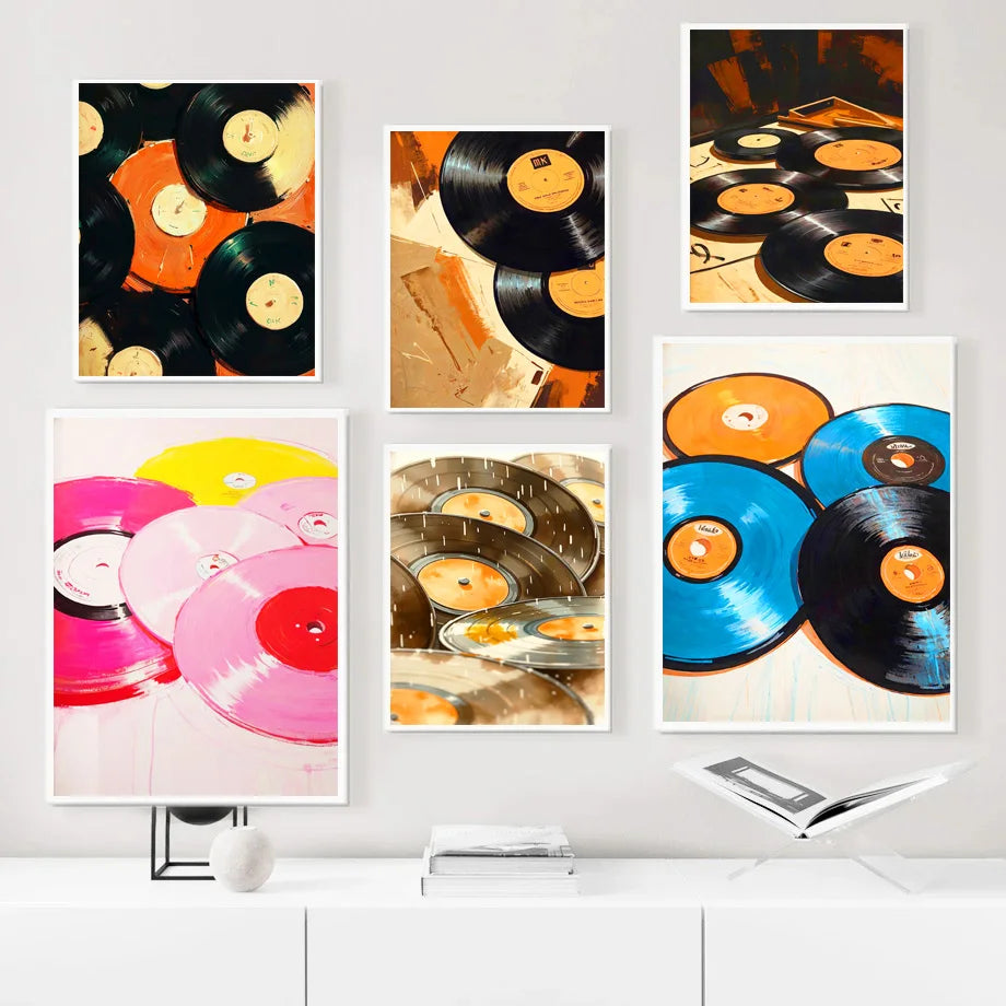 Retro Abstract Oil Painting Music Vinyl Record Disc DJ Recorder Poster Canvas Prints Art Home Room Wall Decoration Frameless