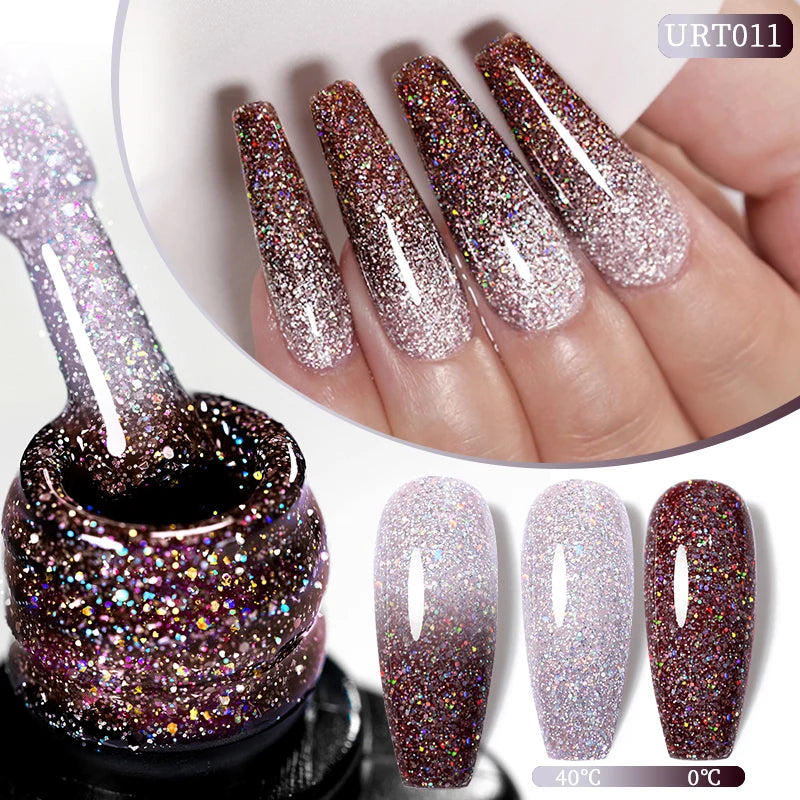 UR SUGAR 7.5ml Thermal Laser Glitter Gel Semi Permanent Soak Off UV Gel Temperature Color Change Sequins Nail Art Varnish