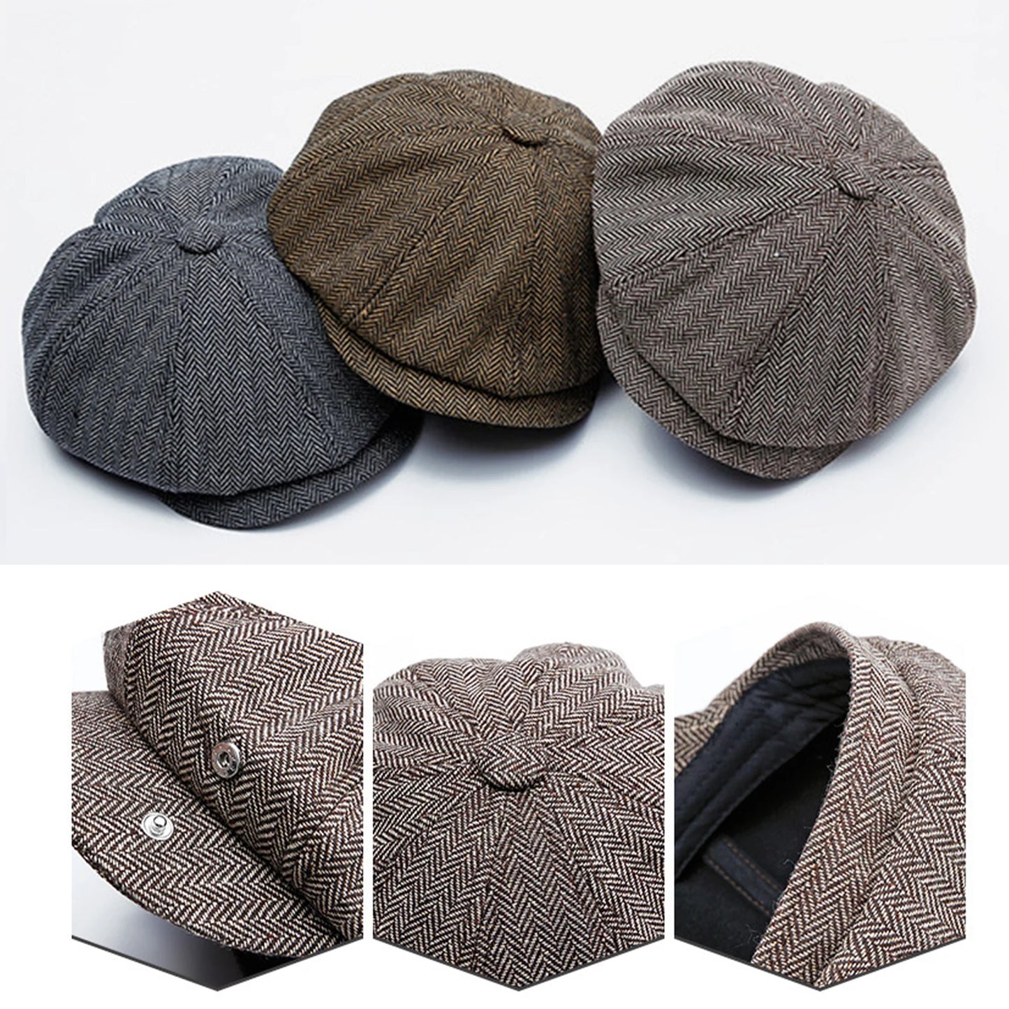 Vintage Newsboy Cap Unisex Stylish Twill Flat Hat Classic Retro British Beret Hat Wool Octagonal Hats Winter Warm Supplies
