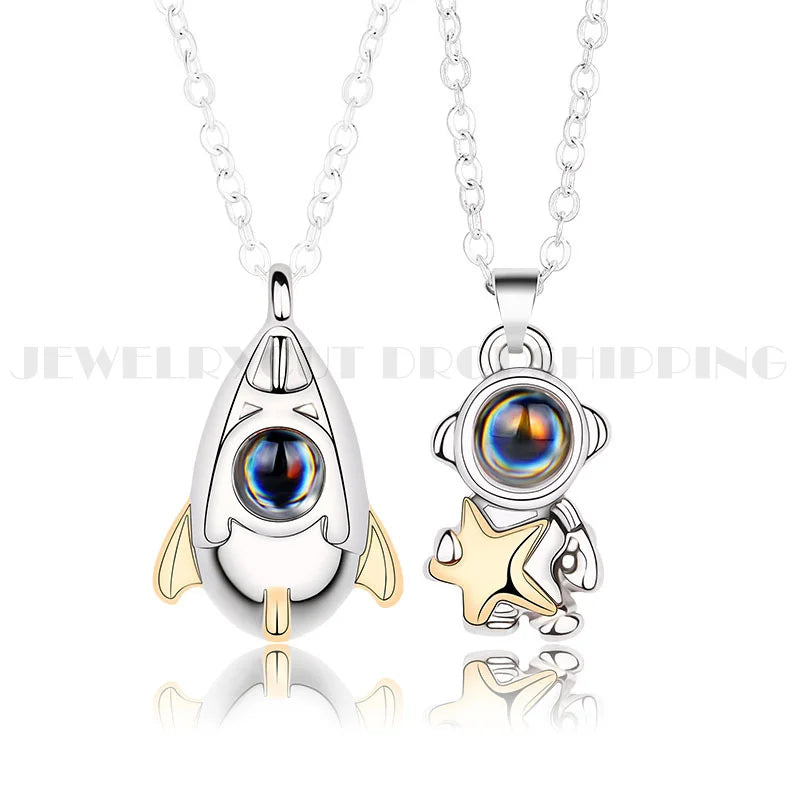 Custom Projection Necklace Cute Rocket Astronaut Pendant Custom Photos Valentine's Day Gifts Lovers Jewelry for Girlfriend