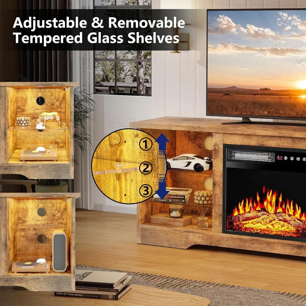 Fireplace TV Stand with 18''Fireplace, Modern Entertainment Center for TVs up to 65 inch, and with Adjustable Glass Shelves