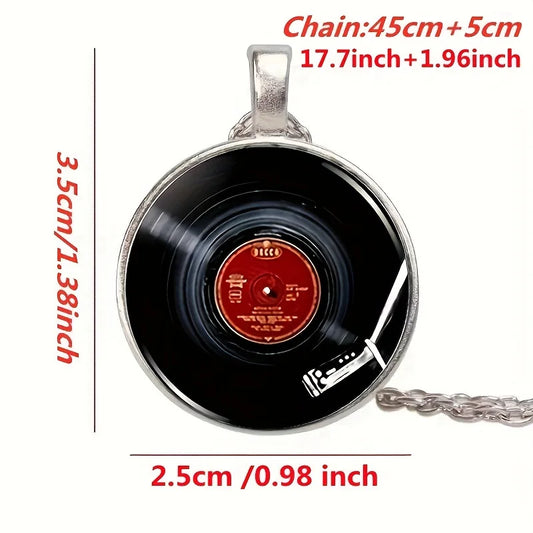 1pc Fashion Record Glass Pendant Necklace, for Men And Women