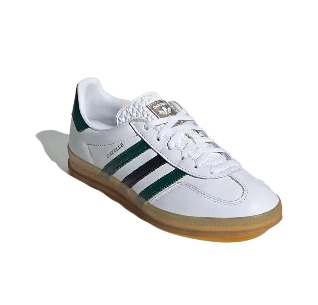 Adidas Gazelle Indoor White Collegiate Green (Women's) IE2957 Anti-slip Wear-resistant Low-top Sneakers For Men And Women