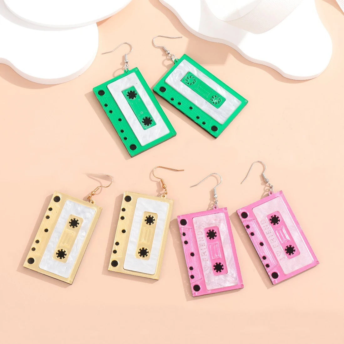 Retro Magnetic Tape Earrings for 80’s Party Women Girls Punk Cassette Crush Colorful Drop Dangle Earring Party Night Club Pretty