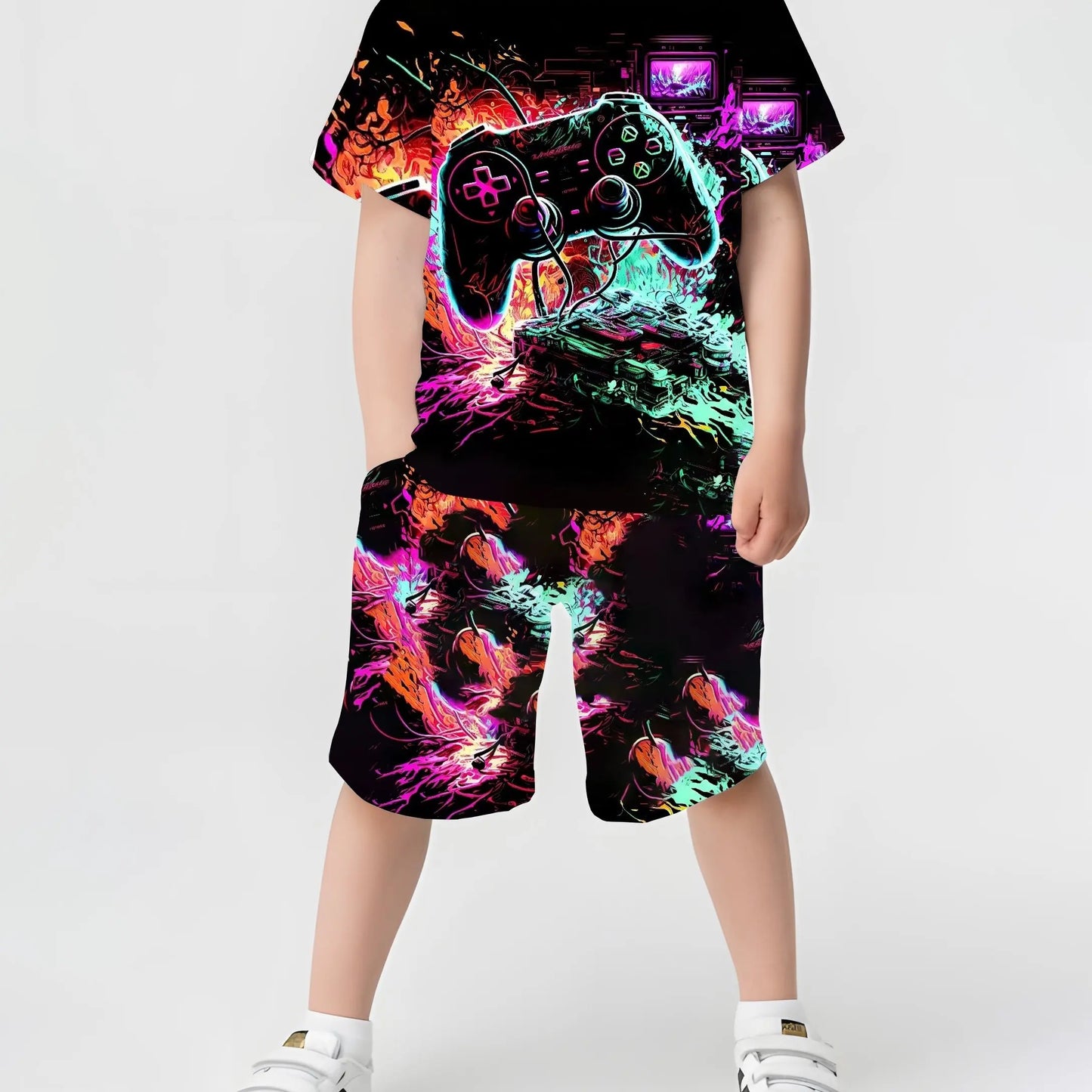 Children's Sets Summer Suit for Girl Short Sleeve T-Shirt Boy Child Shorts 3D Crown Print Casual Round Neck Children's Clothing