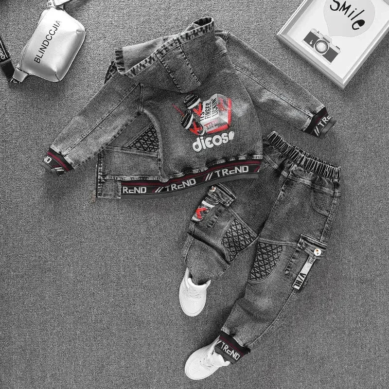 2024 Child Sets New Korean Version Clothes For Teens Kids Spring & Autumn Cowboy Boys Outfit Two-Piece Denim Coat Casual Jacket