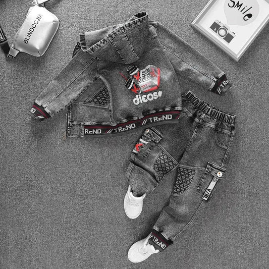 2024 Child Sets New Korean Version Clothes For Teens Kids Spring & Autumn Cowboy Boys Outfit Two-Piece Denim Coat Casual Jacket