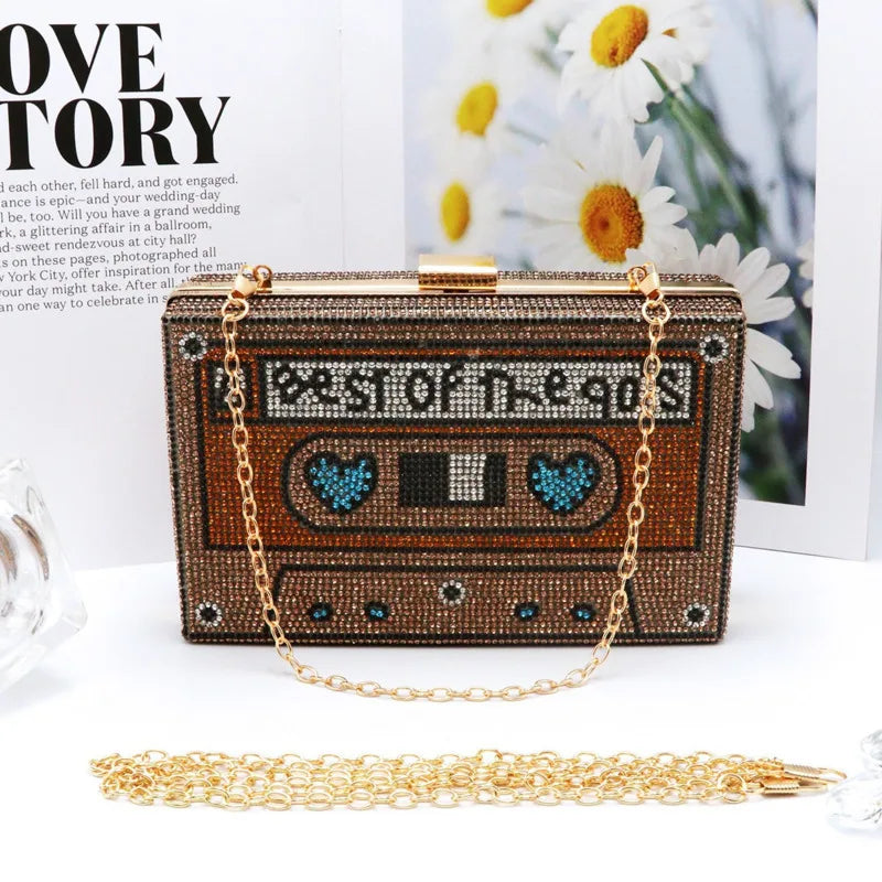 Crystal Women's Luxury Rhinestone Wedding Clutch Bag Cassette Tape Evening Bag Party Money Purses Handbags Shoulder Bag