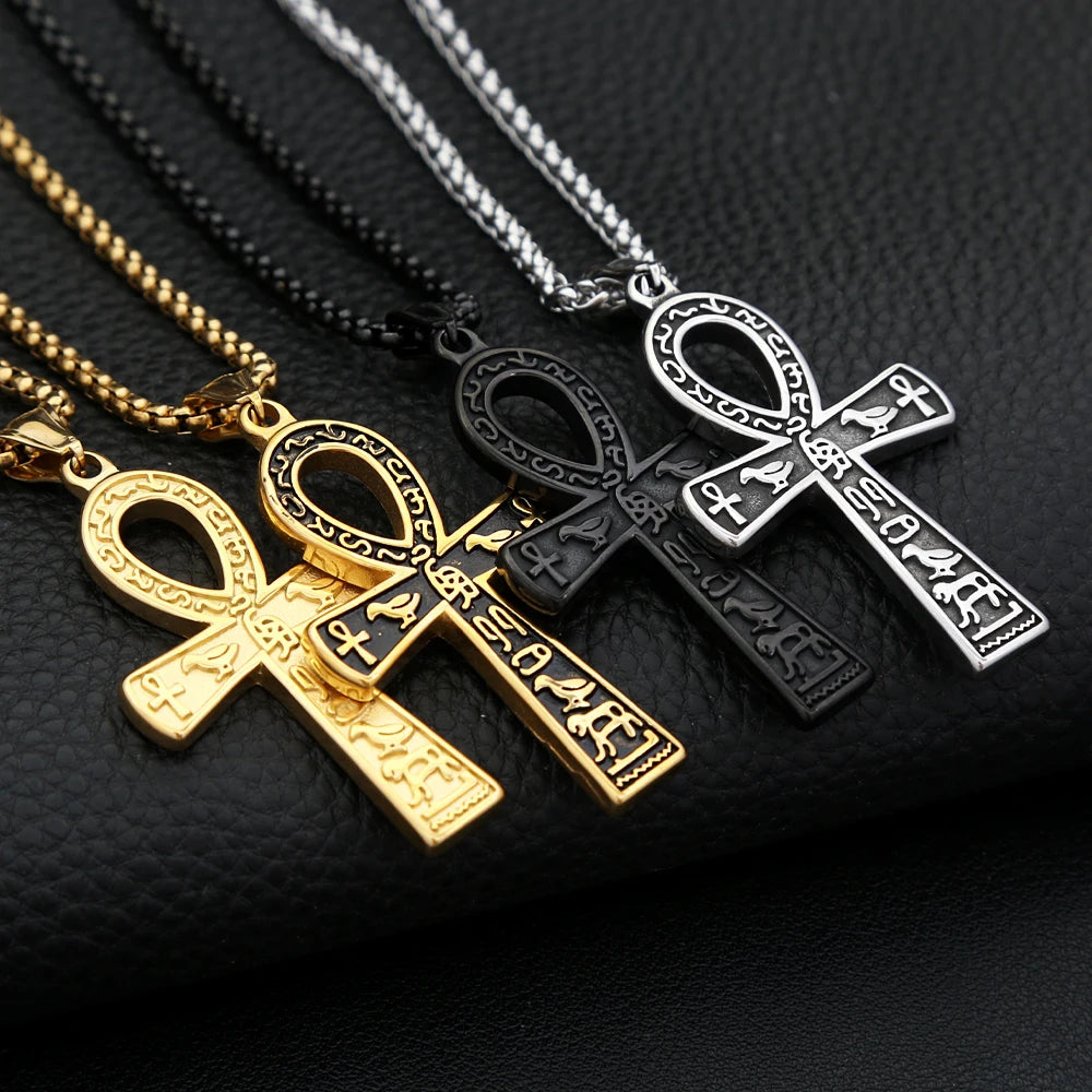 Vintage Fashion Ancient Egyptian Ankh Cross Pendant Necklace For Men Women Stainless Steel Amulet Jewelry Gifts Dropshipping