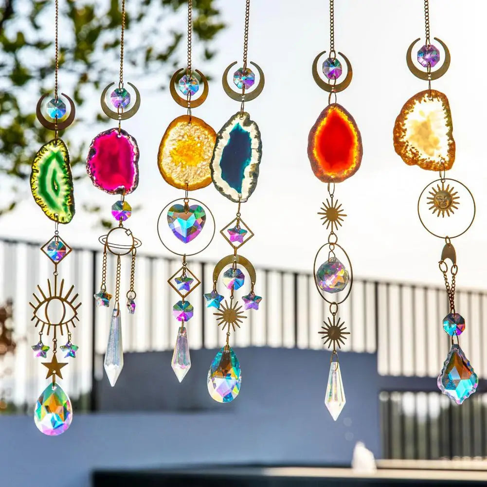 45cm Sun Catcher Natural Stones Agate Crystal Wind Chime Rainbow Making Diamond Prisms Pendant Dream Catcher Hanging Garden Deco
