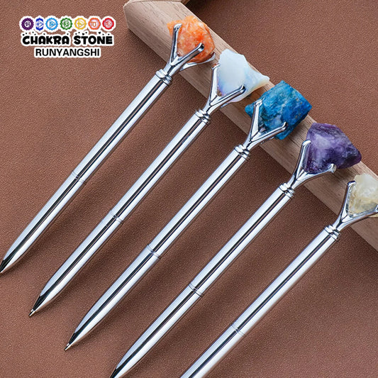1PC Natural Crystal Original Stone Pen Gift Creative Mineral Specimen Metal Twist Bead Pen Office Business Gifts