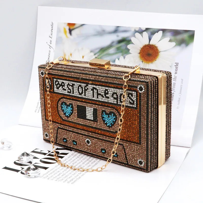 Crystal Women's Luxury Rhinestone Wedding Clutch Bag Cassette Tape Evening Bag Party Money Purses Handbags Shoulder Bag
