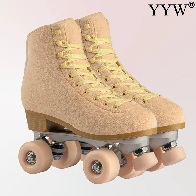 Women Quad Roller Skates Double Line Skate Black Green Yellow Fashion Patines Skating Boots Retro Skating Shoes Size 35-44
