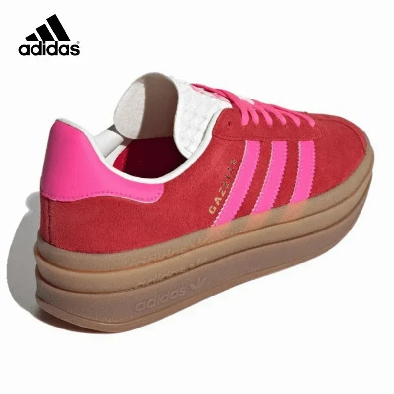 Adidas Originals GAZELLE BOLD Men Women Skateboarding Shoes Non-slip Wear Resistant Comfortable Low Top Board Shoes Red Powder