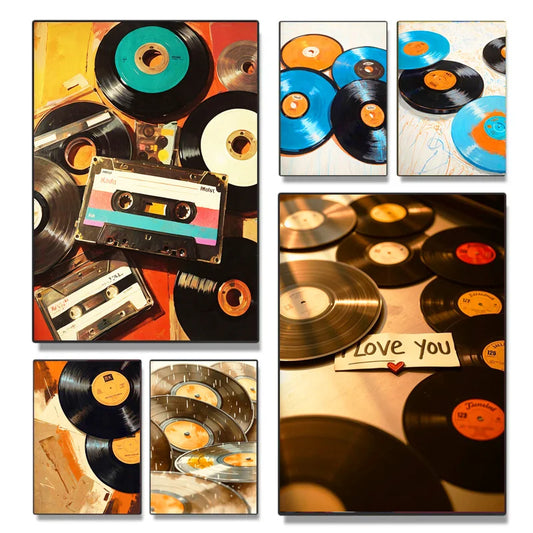 Retro Abstract Oil Painting Music Vinyl Record Disc DJ Recorder Poster Canvas Prints Art Home Room Wall Decoration Frameless