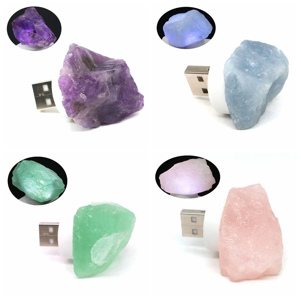 Natural Irregular Reiki Healing Stones Agate Crystals Geode Slice Stone Quartz USB Light Small Night Lamp For Bedroom Home Decor