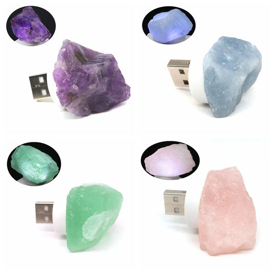 Natural Irregular Reiki Healing Stones Agate Crystals Geode Slice Stone Quartz USB Light Small Night Lamp For Bedroom Home Decor