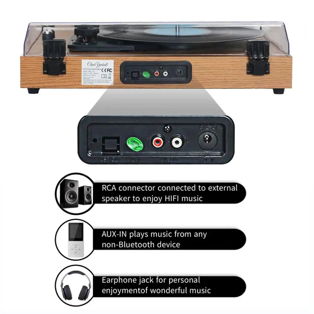 Bluetooth Vinyl Record Player T01,3-Speed Turntable with Stereo Speakers , with RCA Out， AUX in，best gift for him/her