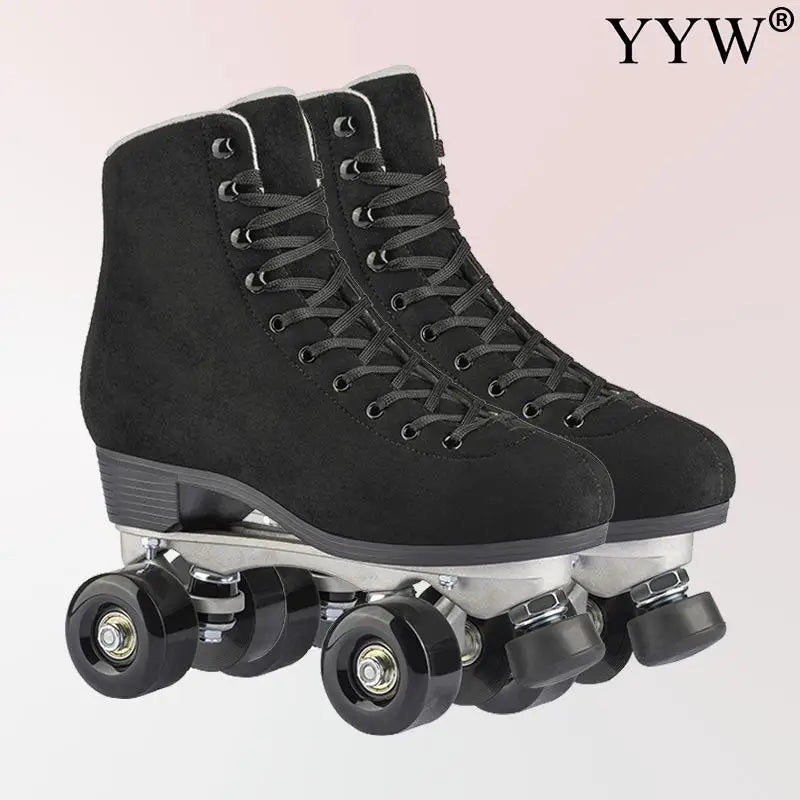 Women Quad Roller Skates Double Line Skate Black Green Yellow Fashion Patines Skating Boots Retro Skating Shoes Size 35-44