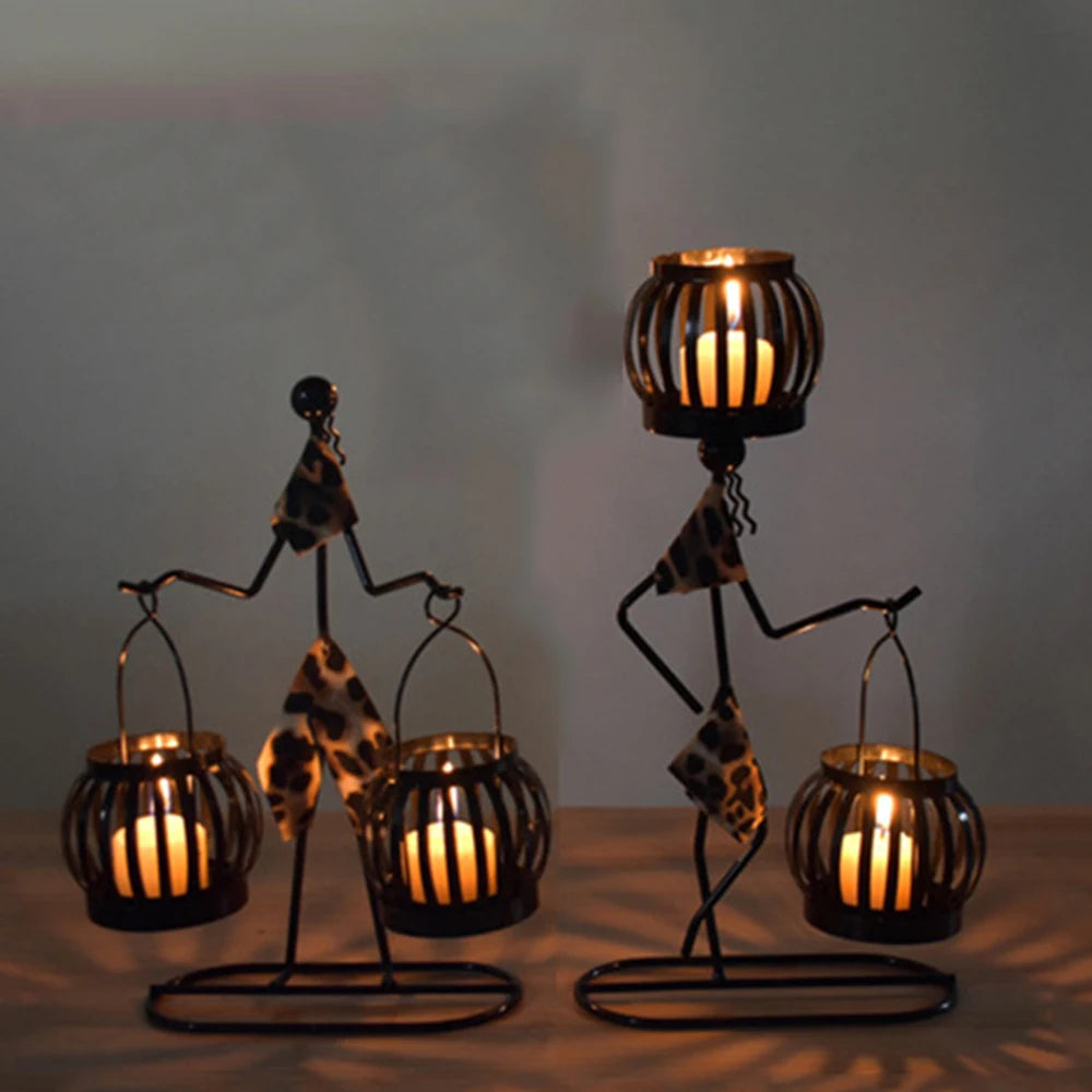 2024 Iron Candlestick Ornament Candle Holder Home Decor Double Lantern Metal Leaf Tea Light Candle Holder Wedding Party