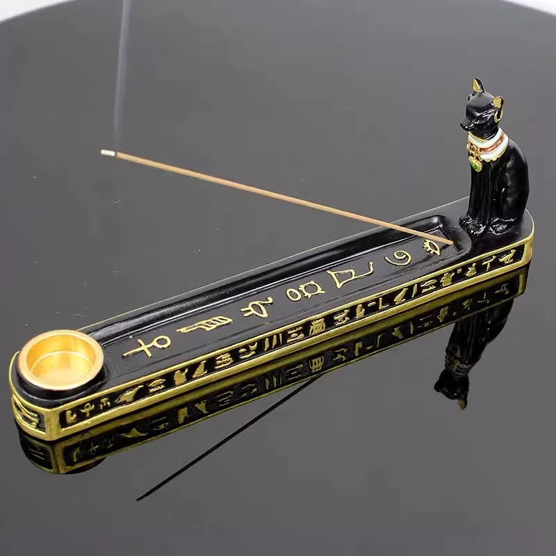 Ancient Egyptian Line incense socket,God Anubis,Cat Goddess Bastet,Queen Resin Statue Ornaments Home Decoration Candle Holder