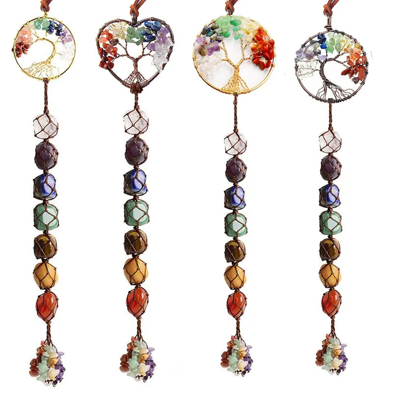 Crystal Chakra Tree Of Life Hanging Ornament Boho Room Decor Aesthetic Home Decoration Accessories Feng Shui Lucky Stone Gifts