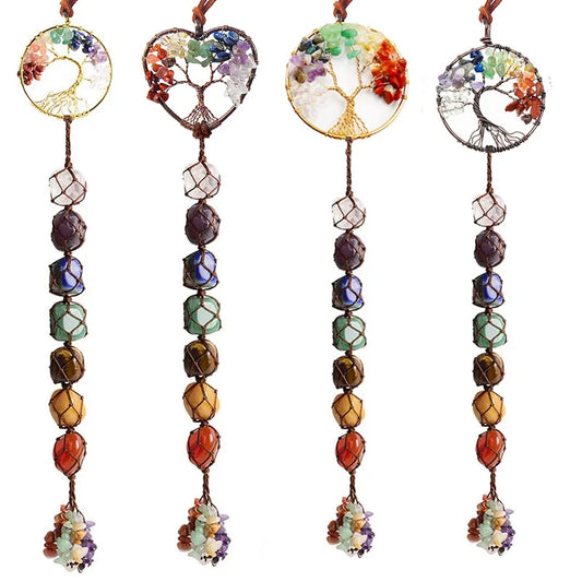 Crystal Chakra Tree Of Life Hanging Ornament Boho Room Decor Aesthetic Home Decoration Accessories Feng Shui Lucky Stone Gifts