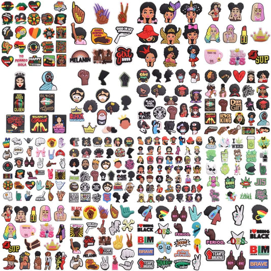 7-51Pcs BLM Girl Power Melanin Black History Month Queen Boy Bye Period PVC Shoe Charms For Clogs Pins Slipper Accessories