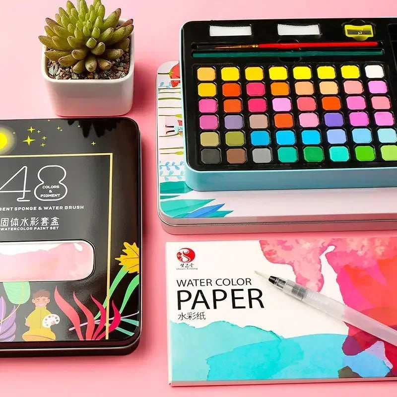 63 Pcs Watercolor Paint Set for Kids 48 Colors Pigment Painting Set With Brush&Watercolor Paper Art Supplies