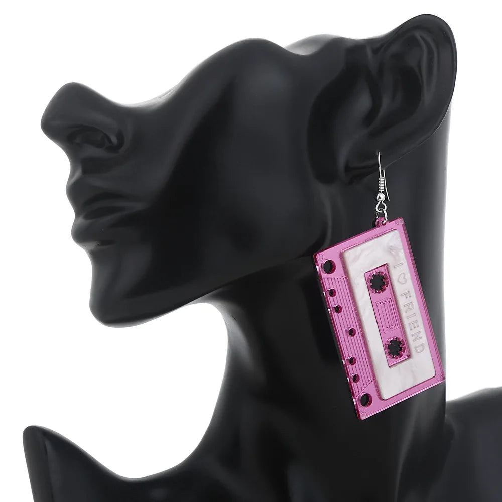 Retro Magnetic Tape Earrings for 80’s Party Women Girls Punk Cassette Crush Colorful Drop Dangle Earring Party Night Club Pretty