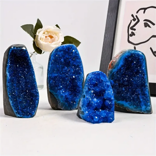 1pc CrystalHola Premium Blue Crystal Quartz Cluster - Deep Blue Rough Stone with Sparkling Crystals & Display Base