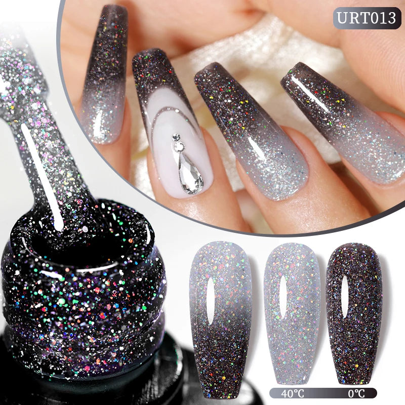 UR SUGAR 7.5ml Thermal Laser Glitter Gel Semi Permanent Soak Off UV Gel Temperature Color Change Sequins Nail Art Varnish