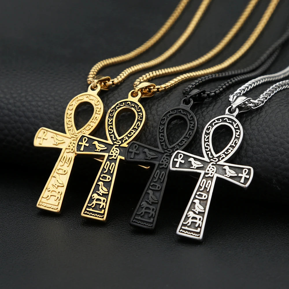 Vintage Fashion Ancient Egyptian Ankh Cross Pendant Necklace For Men Women Stainless Steel Amulet Jewelry Gifts Dropshipping