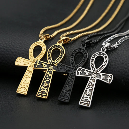 Vintage Fashion Ancient Egyptian Ankh Cross Pendant Necklace For Men Women Stainless Steel Amulet Jewelry Gifts Dropshipping