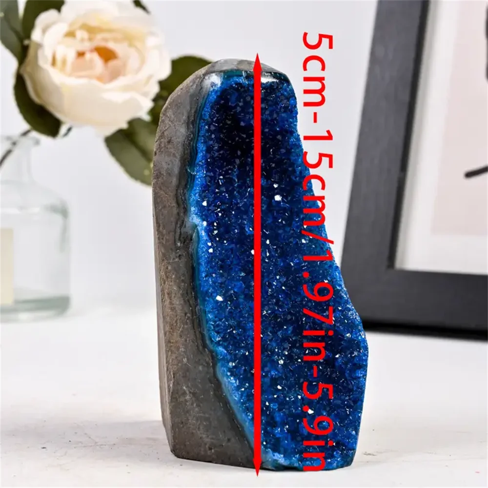 1pc CrystalHola Premium Blue Crystal Quartz Cluster - Deep Blue Rough Stone with Sparkling Crystals & Display Base