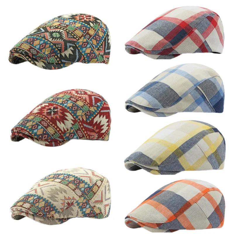 Spring Summer Dopamine Plaid Beret Duck Tongue Forward Hat British Style Visor Summer Hats for Women Men Sun Hats Dad's Hat Gift