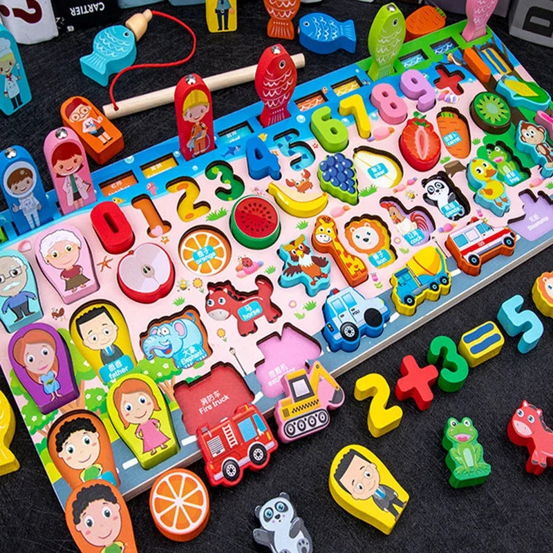 Early education multi-functional logarithmic Busy board children shape cognition match wooden puzzle Montessori educational toys