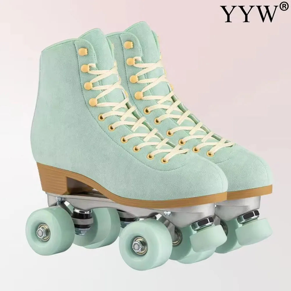Women Quad Roller Skates Double Line Skate Black Green Yellow Fashion Patines Skating Boots Retro Skating Shoes Size 35-44