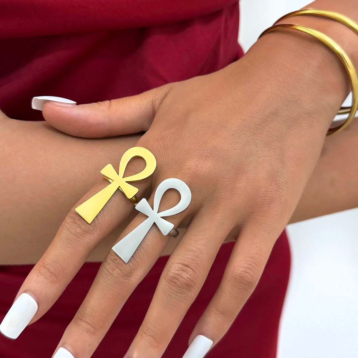 Fashionable African Egyptian Cross Talisman Stainless steel Ring Fashionable Personalized Gold Trendy Ring Party Jewelry Gift